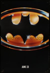 6r533 BATMAN teaser 1sh 1989 directed by Tim Burton, cool image of Bat logo, matte finish!