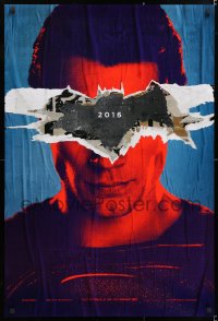 6r541 BATMAN V SUPERMAN teaser DS 1sh 2016 close up of Henry Cavill in title role under symbol!