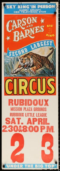 6r011 CARSON & BARNES BIG 3-RING CIRCUS 14x42 circus poster 1960s leaping tiger!
