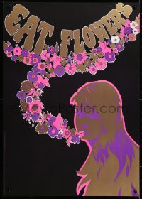 6r240 EAT FLOWERS 20x29 Dutch commercial poster 1960s psychedelic Slabbers art of woman & flowers!