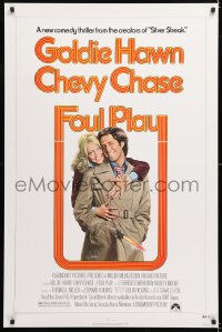 6r655 FOUL PLAY 1sh 1978 wacky Lettick art of Goldie Hawn & Chevy Chase, screwball comedy!