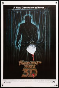 6r657 FRIDAY THE 13th PART 3 - 3D 1sh 1982 slasher sequel, art of Jason stabbing through shower!