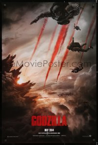 6r670 GODZILLA teaser DS 1sh 2014 Bryan Cranston, soldiers parachuting over burning San Francisco!