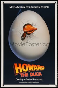 6r701 HOWARD THE DUCK teaser 1sh 1986 George Lucas, great art of hatching egg with cigar in mouth!