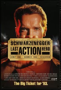 6r742 LAST ACTION HERO advance 1sh 1993 great images of tough Arnold Schwarzenegger