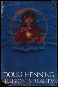 6r014 DOUG HENNING 30x45 magic poster 1960s great different artwork of the magician with lotus!