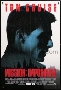 6r793 MISSION IMPOSSIBLE advance 1sh 1996 cool silhouette of Tom Cruise, Brian De Palma directed!