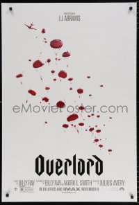 6r818 OVERLORD teaser DS 1sh 2018 from producer J.J. Abrams, WWII paratroopers as blood droplets!