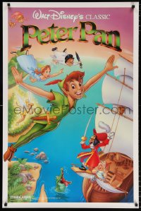 6r823 PETER PAN 1sh R1989 Walt Disney animated cartoon fantasy classic, great flying art!