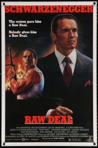 6r847 RAW DEAL 1sh 1986 artwork of Arnold Schwarzenegger with gun & in suit by John Alvin!