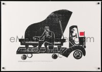 6r089 HAP GRIESHABER 24x34 German art print 1977 man playing piano on back of truck!