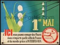 6r118 INTERFLORA lily of the valley style 12x16 French advertising poster 1950s cool flower delivery art!