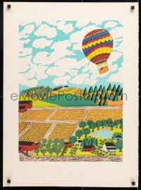 6r091 MIKE FALCO 22x30 art print 1980s Spring, wonderful balloon over fields scene!