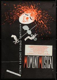 6r049 MOMENT MUSICAL 17x23 Czech music poster 1967 wild art of a violinist w/splattered red hair!