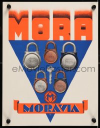 6r127 MORA MORAVIA 9x20 Czech advertising poster 1930s great art of 5 locks and key!