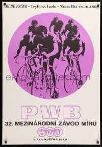 6r451 PWB 26x38 Czech special poster 1979 art of a cycling group by V. Cihelka!