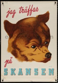 6r467 SKANSEN 28x39 Swedish special poster 1955 cool super close-up Westerdal art of cute bear cub!