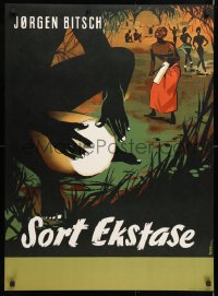 6r139 SORT EKSTASE 25x34 Danish advertising poster 1955 Stilling art of drum players & women dancing
