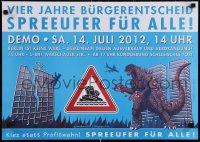 6r468 SPREEUFER FUR ALLE 17x23 German special poster 2012 Godzilla holding the Coca-Cola logo!