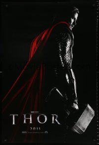 6r933 THOR teaser DS 1sh 2011 cool image of Chris Hemsworth w/classic hammer, shows title!
