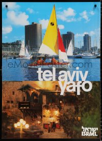 6r081 TEL AVIV YAFO 27x37 Israeli travel poster 1980 sailboats on the water and nightclub!