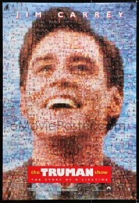 6r957 TRUMAN SHOW teaser DS 1sh 1998 really cool mosaic art of Jim Carrey, Peter Weir