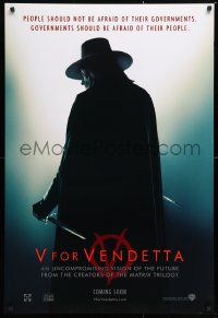 6r969 V FOR VENDETTA teaser DS 1sh 2005 Wachowskis, Natalie Portman, silhouette of Hugo Weaving!