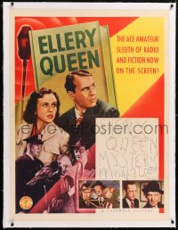 6s008 ELLERY QUEEN linen 30x40 1940s Ralph Bellamy with pretty Margaret Lindsay as Nikki Porter!