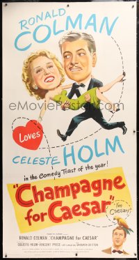 6s015 CHAMPAGNE FOR CAESAR linen 3sh 1950 great artwork of Ronald Colman holding sexy Celeste Holm!