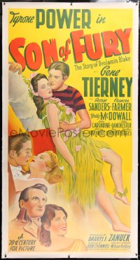 6s029 SON OF FURY linen int'l 3sh 1942 art of Tyrone Power with Gene Tierney & Frances Farmer, rare!