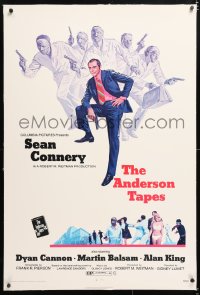 6s044 ANDERSON TAPES linen 1sh 1971 art of Sean Connery & gang of masked robbers, Sidney Lumet!