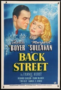 6s050 BACK STREET linen style C 1sh 1941 Charles Boyer & Margaret Sullavan, written by Fannie Hurst!