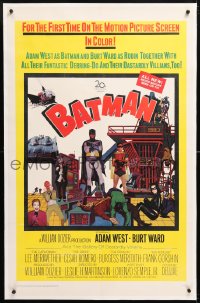 6s054 BATMAN linen 1sh 1966 Adam West & Burt Ward, villains Meriwether, Romero, Meredith & Gorshin!