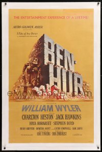 6s057 BEN-HUR linen 1sh 1960 Charlton Heston, William Wyler classic epic, cool chariot & title art!