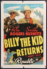 6s060 BILLY THE KID RETURNS linen 1sh 1938 Roy Rogers in the title role, Smiley Burnette, ultra rare!