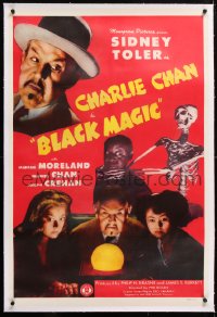6s081 CHARLIE CHAN IN BLACK MAGIC linen 1sh 1944 Sidney Toler, wacky Mantan Moreland & skeleton!