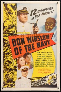 6s123 DON WINSLOW OF THE NAVY linen 1sh R1952 Don Terry, John Litel, 12 chapters of sea-thrills!