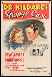 6s124 DR. KILDARE'S STRANGE CASE linen 1sh 1940 great art of Lew Ayres & Laraine Day over ambulance!