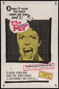 6s139 FLY linen 1sh 1958 classic sci-fi, c/u of Patricia Owens screaming as seen through fly's eyes!