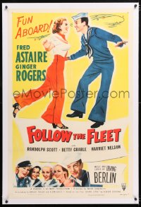 6s140 FOLLOW THE FLEET linen 1sh R1953 dancing Fred Astaire & Ginger Rogers, music by Irving Berlin!