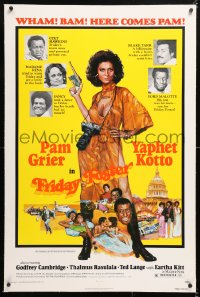 6s143 FRIDAY FOSTER linen 1sh 1976 artwork of sexiest Pam Grier with gun and camera!