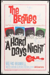 6s161 HARD DAY'S NIGHT linen 1sh 1964 The Beatles in their first film, rock & roll classic!