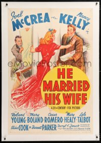 6s165 HE MARRIED HIS WIFE linen 1sh 1939 art of Joel McCrea trying to keep ex-wife from new suitor!