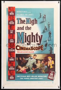 6s170 HIGH & THE MIGHTY linen 1sh 1954 John Wayne, Claire Trevor, William Wellman airplane disaster!