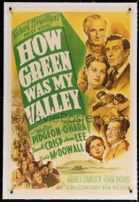 6s174 HOW GREEN WAS MY VALLEY linen 1sh 1941 John Ford, cool art of top cast, Best Picture 1941!