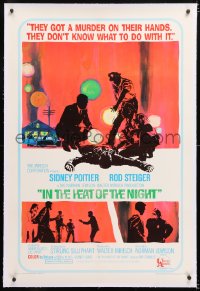 6s180 IN THE HEAT OF THE NIGHT linen 1sh 1967 Sidney Poitier, Rod Steiger, Warren Oates, cool art!