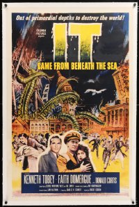 6s187 IT CAME FROM BENEATH THE SEA linen 1sh 1955 Ray Harryhausen, tidal wave of terror, cool art!