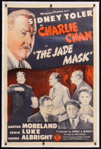 6s189 JADE MASK linen 1sh 1945 Sidney Toler as detective Charlie Chan, Edwin Luke, Mantan, rare!
