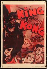 6s204 KING KONG linen 1sh R1952 different art of Fay Wray, Robert Armstrong & the giant ape, rare!