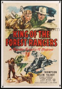 6s205 KING OF THE FOREST RANGERS linen 1sh 1946 Republic western serial in 12 chapters, cool art!